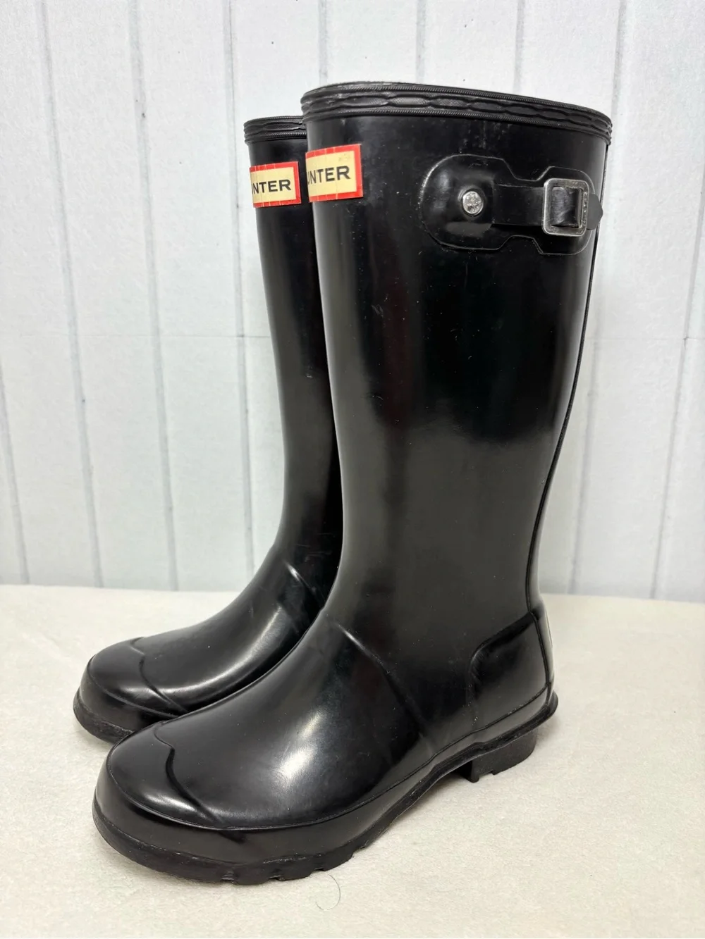 Hunter Black Gloss Knee-High Rain Boots‎ with Side Buckle Kid Size 3